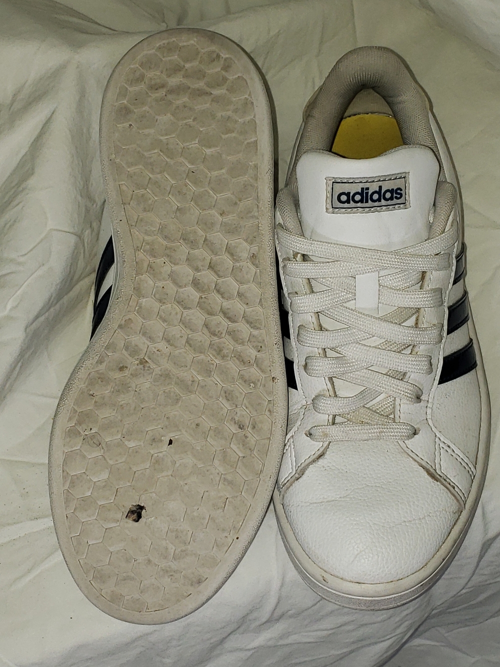 adidas White Low-Top Sneakers with Navy Three Stripes - Picture 2 of 3